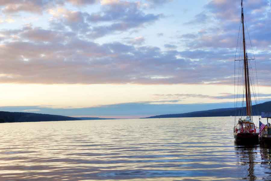 Shooner at sunset on tranquille Seneca Lake